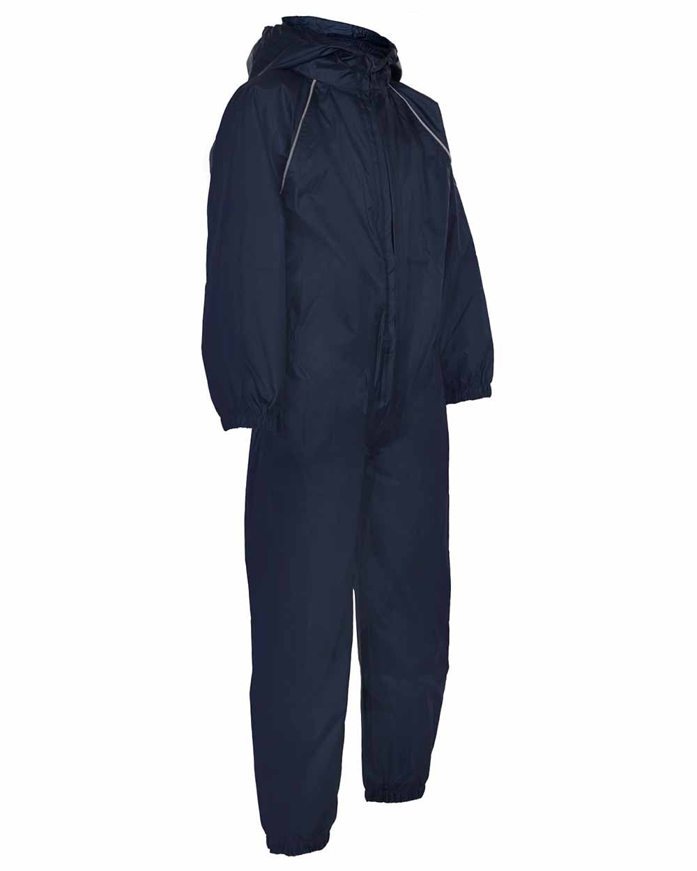 Navy coloured Fort Childrens Splashaway Rainsuit on white background