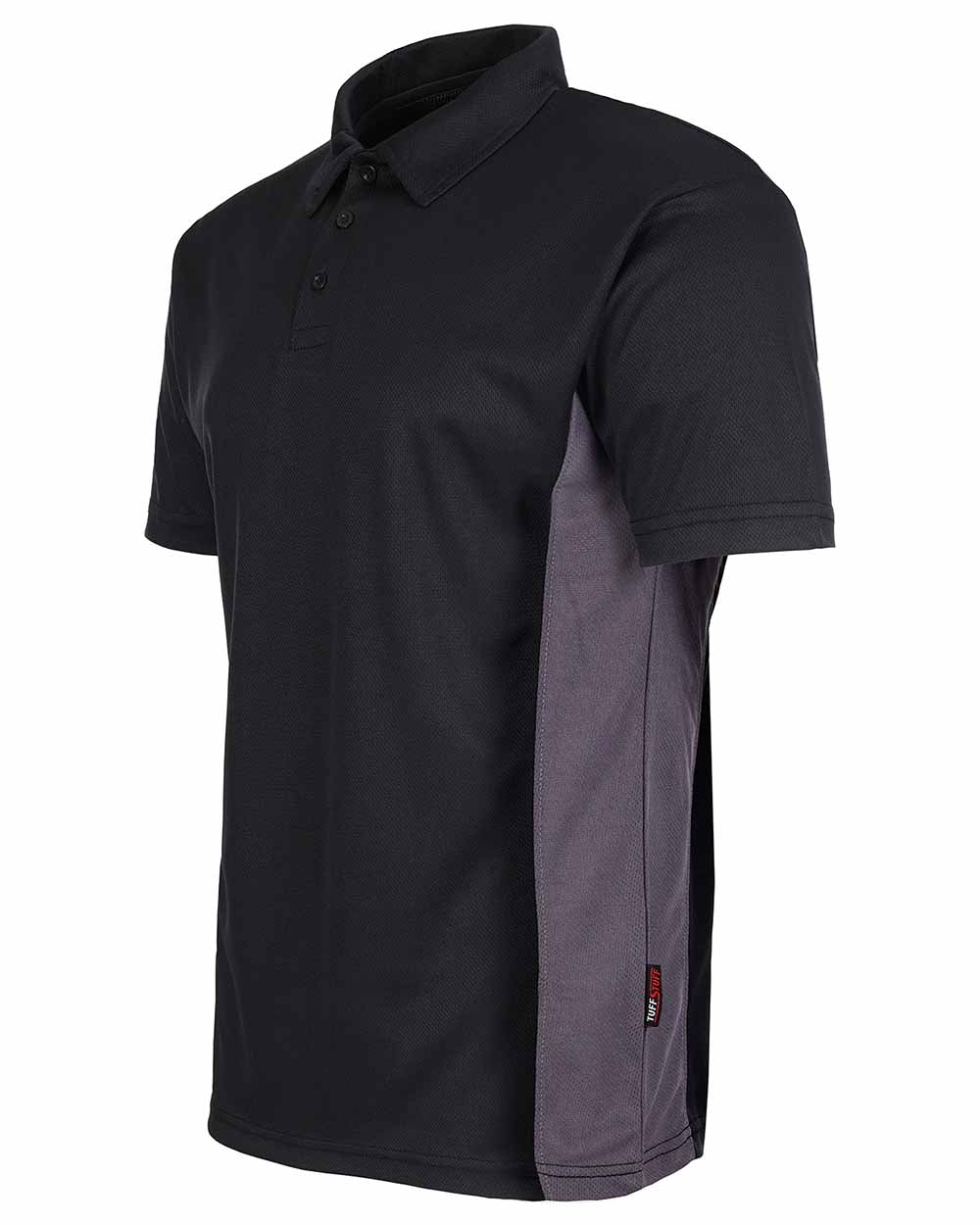 Black Coloured TuffStuff Elite Polo Shirt On A White Background