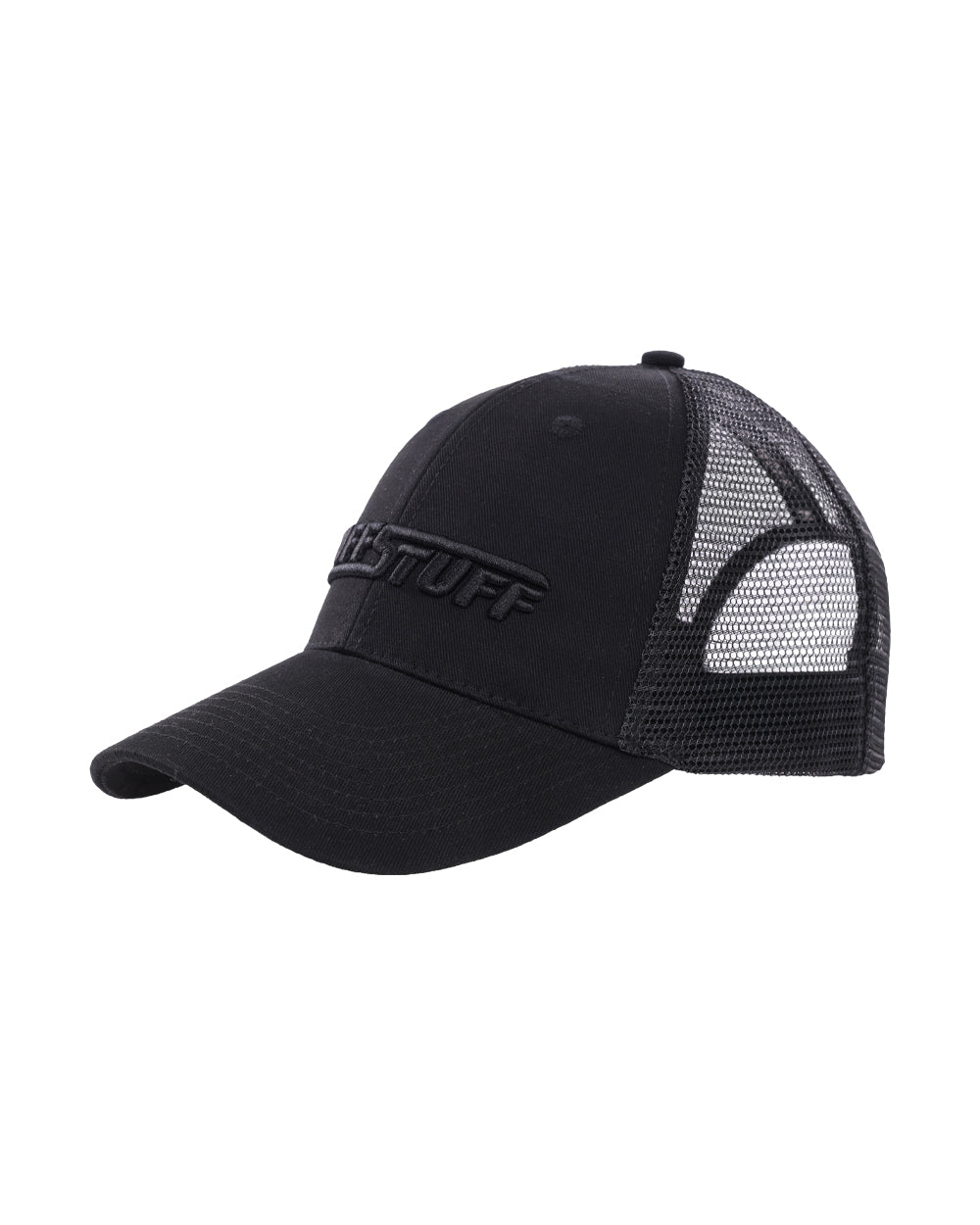 Black coloured TuffStuff Trucker Cap on White background