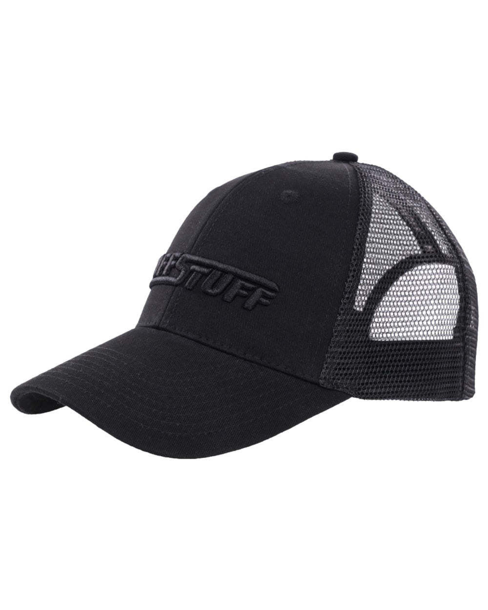 Black coloured TuffStuff Trucker Cap on white background