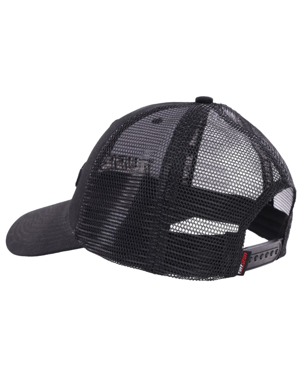 Black coloured TuffStuff Trucker Cap on white background
