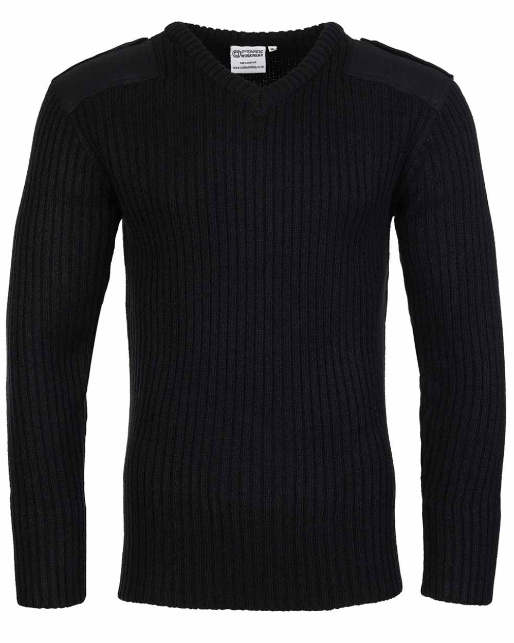 Black Coloured Fort V-Neck Combat Pullover On A White Background