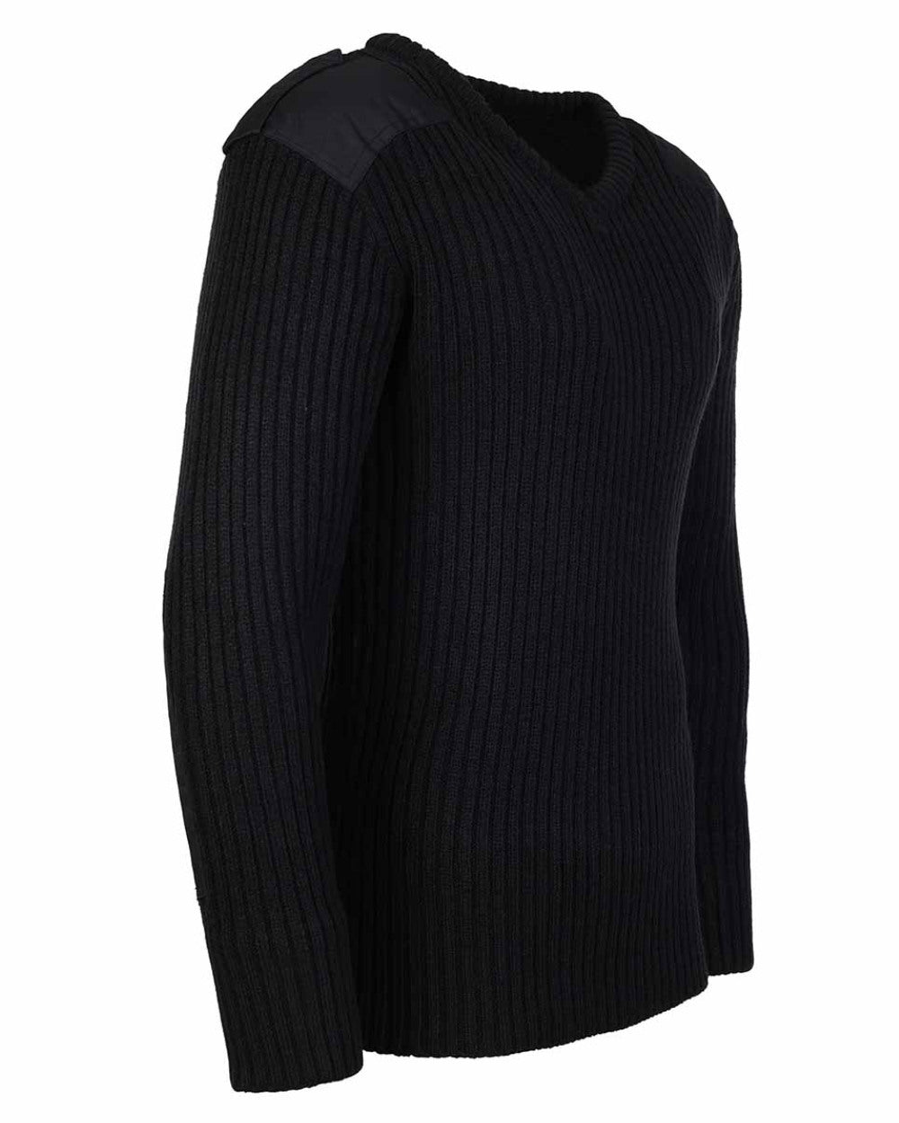 Black Coloured Fort V-Neck Combat Pullover On A White Background