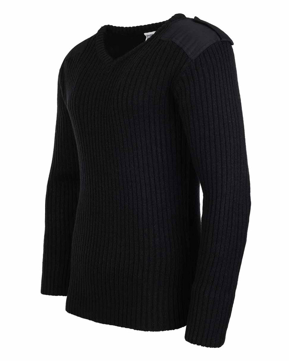 Black Coloured Fort V-Neck Combat Pullover On A White Background