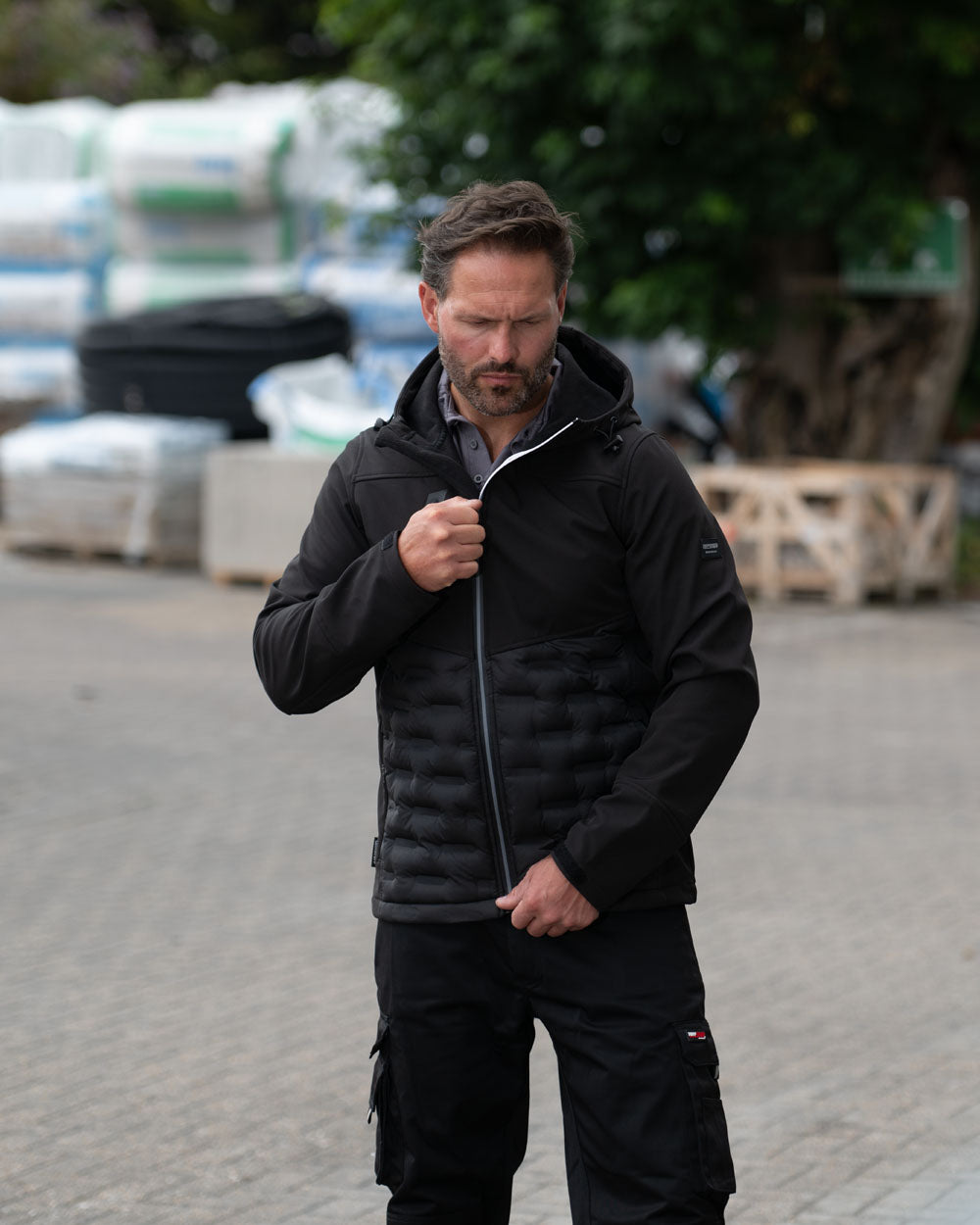 Black TuffStuff Stratford Softshell Jacket on Urban Background