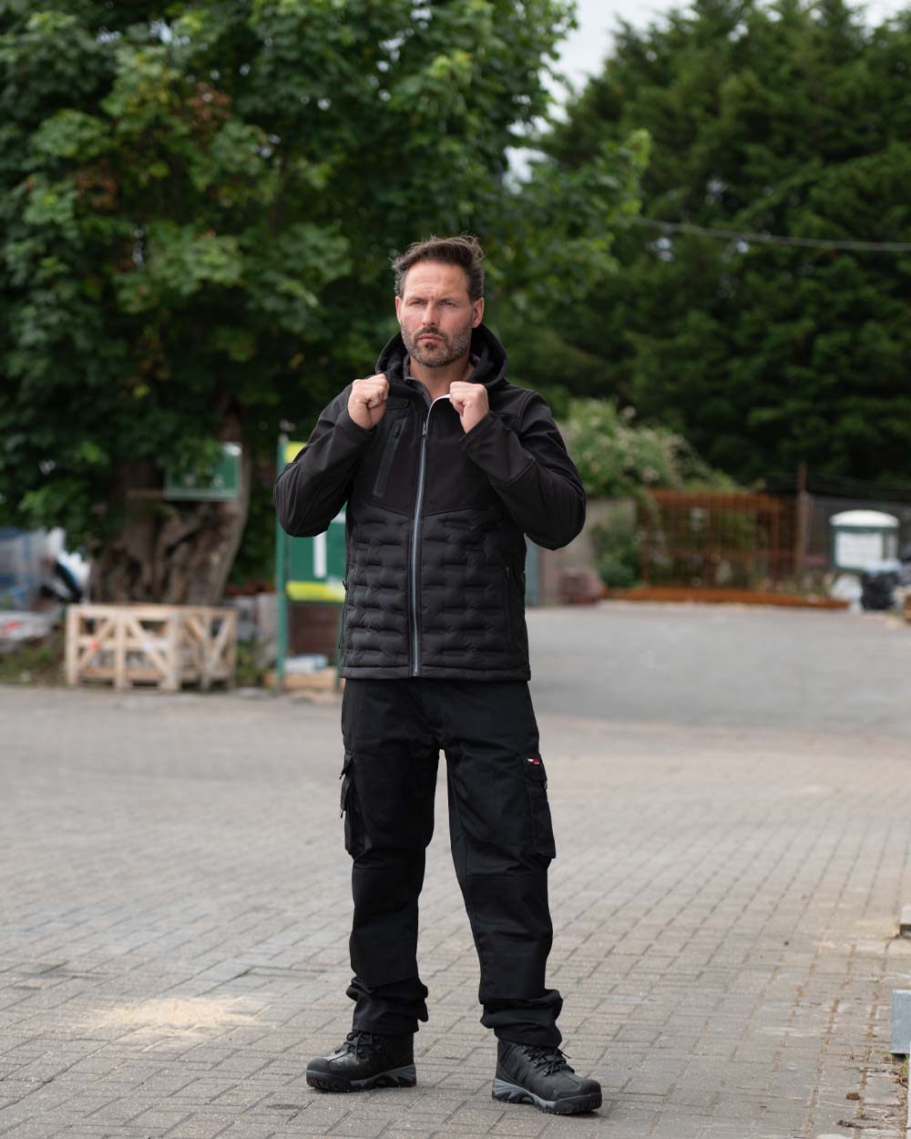 Black TuffStuff Stratford Softshell Jacket on Urban Background