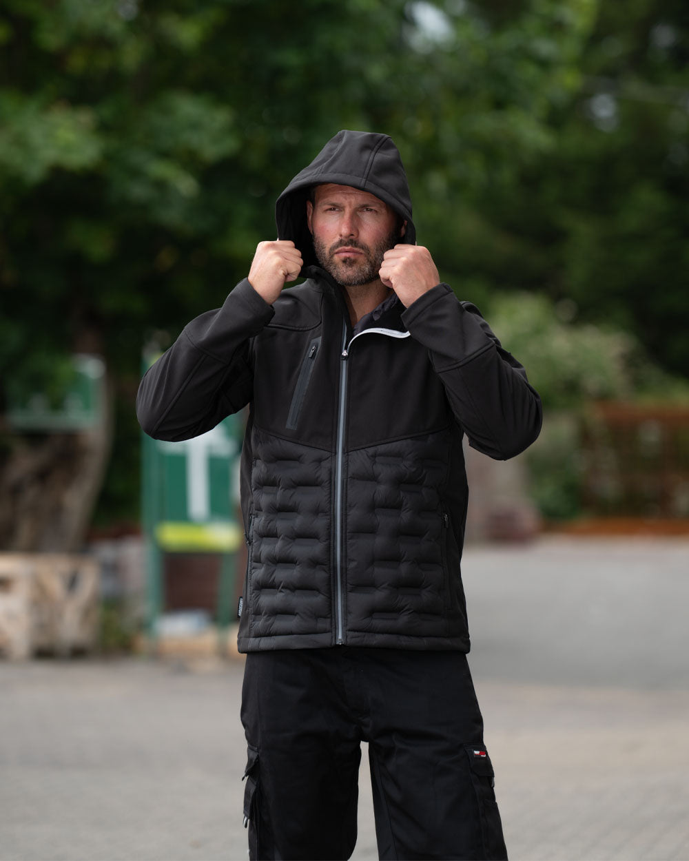 Black TuffStuff Stratford Softshell Jacket on Urban Background