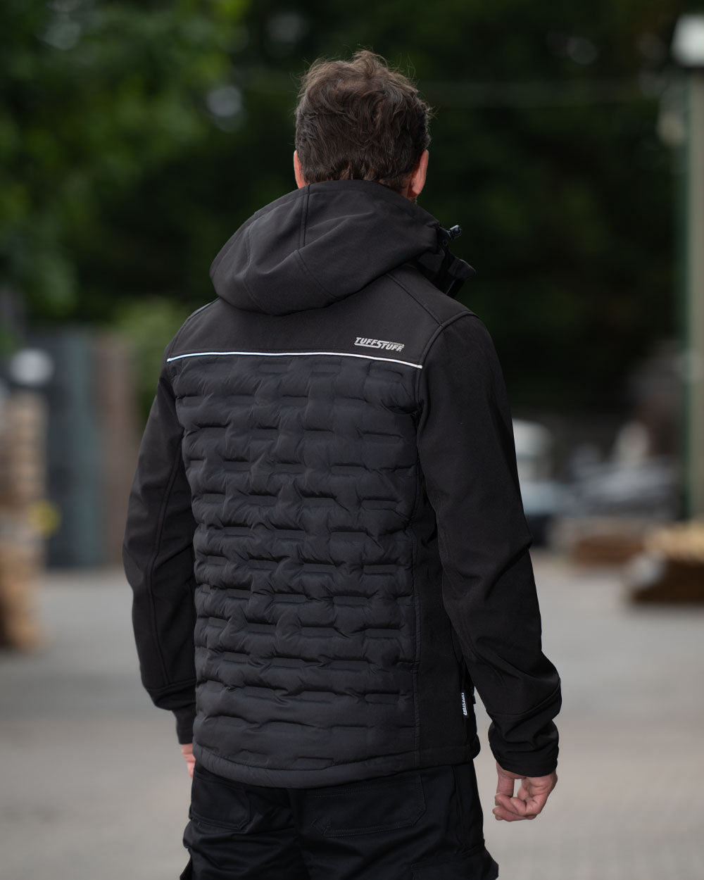 Black TuffStuff Stratford Softshell Jacket on Urban Background