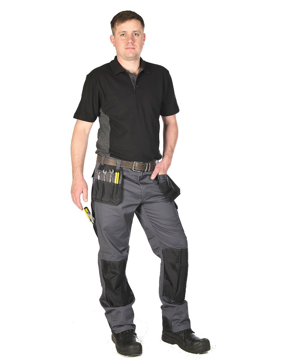 Grey Coloured TuffStuff Excel Work Trousers On A White Background