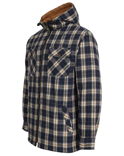 Blue coloured Fort Penarth Sherpa Fleece Lined Tartan Hoodie on white background 