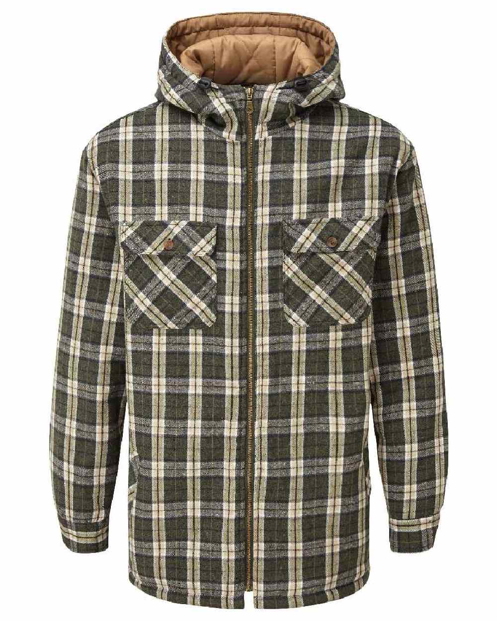 Green coloured Fort Penarth Sherpa Fleece Lined Tartan Hoodie on white background 