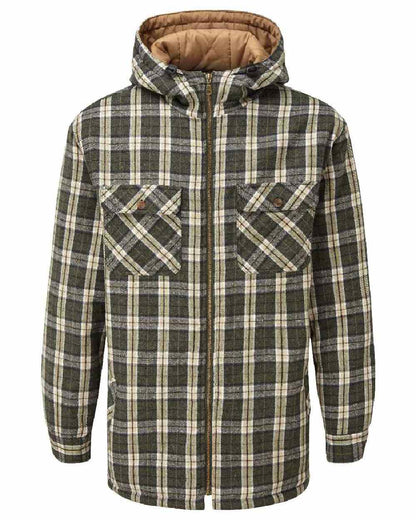 Green coloured Fort Penarth Sherpa Fleece Lined Tartan Hoodie on white background 