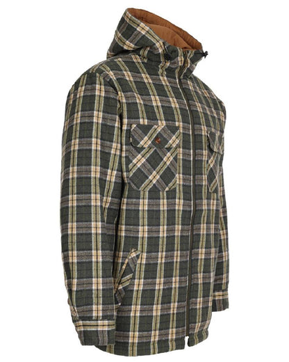 Green coloured Fort Penarth Sherpa Fleece Lined Tartan Hoodie on white background 