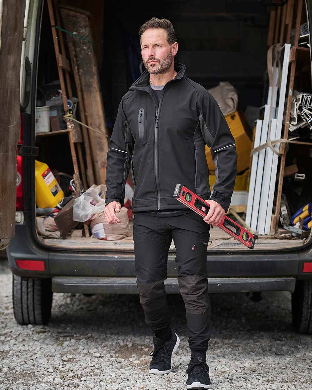 Black Coloured TuffStuff Hyperflex Trouser On A Street Background