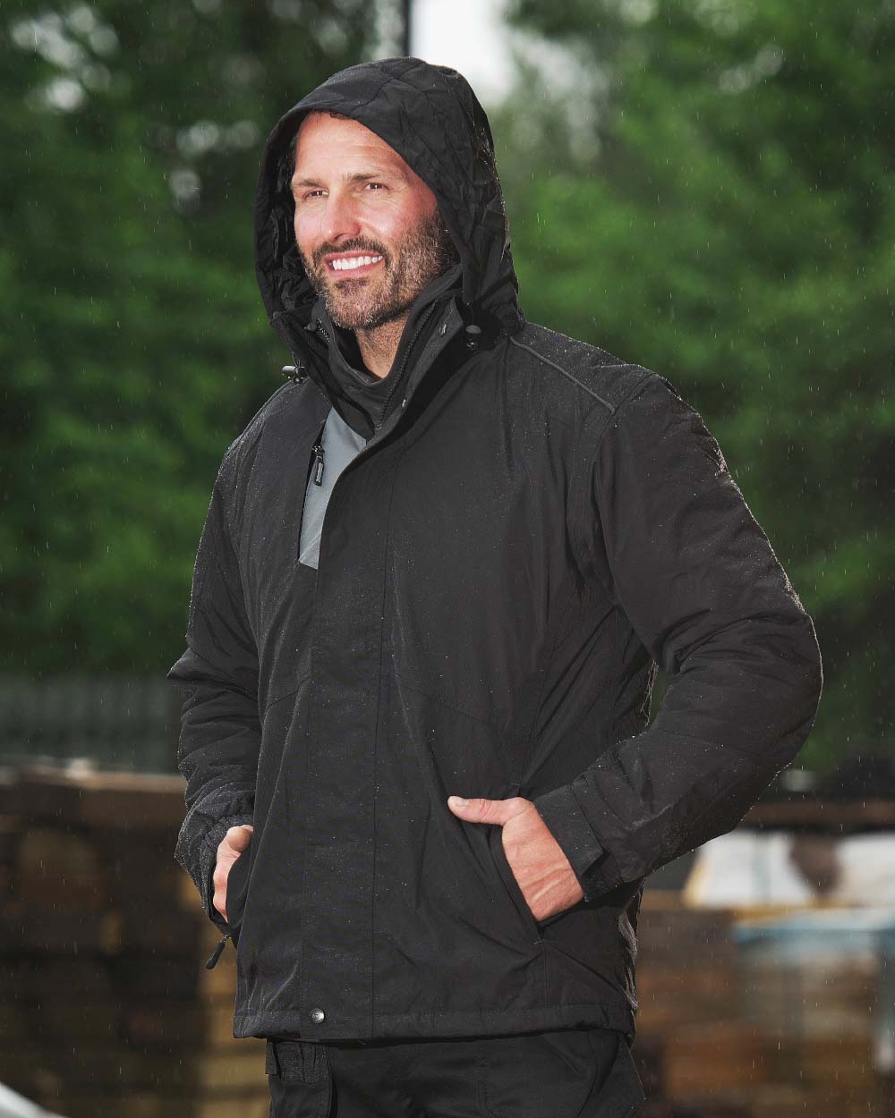 Black Coloured TuffStuff Newport Jacket On A Street Background 