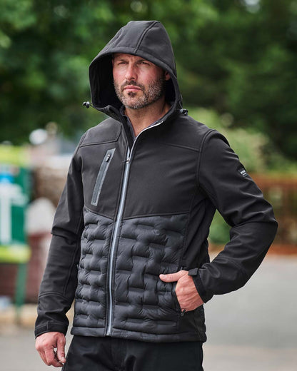 Black TuffStuff Stratford Softshell Jacket on Garden Background 